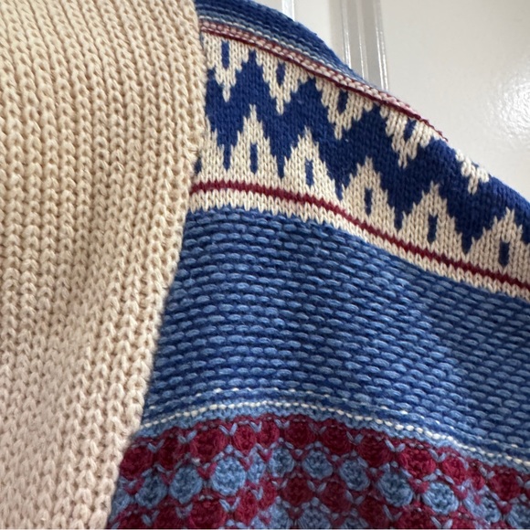 AMOR BOHO BLUE CREAM ORANGE RUST COVER-UP SWEATER BOHEMIAN RETRO  EARTH TONES OS - Picture 8 of 14